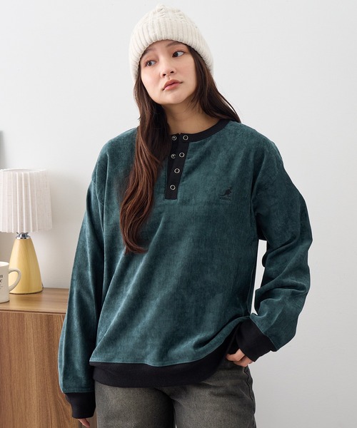 KANGOL(カンゴール)の「【KANGOL/カンゴール】別注 ロゴ刺繍 モールツイル ヘンリーネック ニットソー(ニット/セーター・メンズ・ネイビー/グリーン/アイボリー/チャコールグレー/ブラック・M/L/XL)」の17枚目の写真