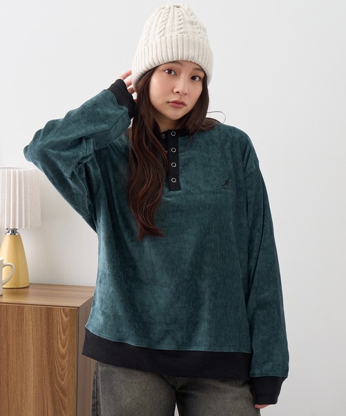 KANGOL(カンゴール)の「【KANGOL/カンゴール】別注 ロゴ刺繍 モールツイル ヘンリーネック ニットソー(ニット/セーター・メンズ・ネイビー/グリーン/アイボリー/チャコールグレー/ブラック・M/L/XL)」の16枚目の写真