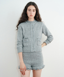 Color Point Pompom Cardigan (Deep Grey)