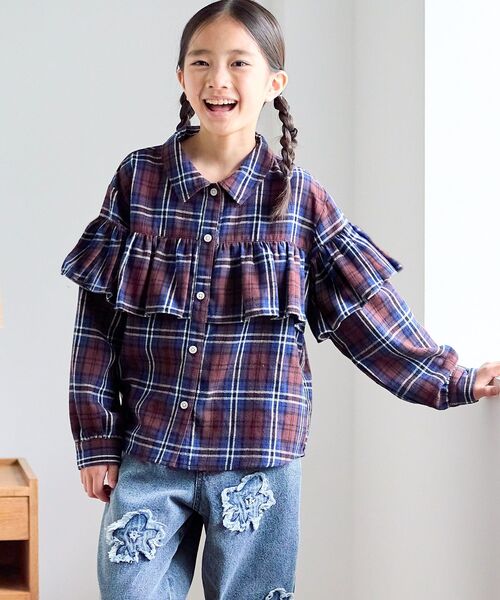 VIVIAN BLUE(ビビアンブルー)の「フリルチェックシャツ(シャツ/ブラウス・キッズ・ダークブラウン系1・11/15 /14/13/12/16)」の1枚目の写真