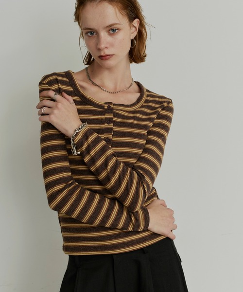uchi.(ウチ)の「マルチボーダーヘンリーネック長袖トップス(Tシャツ/カットソー・レディース・チャコールグレー/ネイビー/ブラウン・FREE)」の22枚目の写真