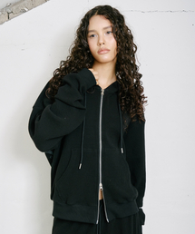 Waffle Zip-Up Hoodie Black