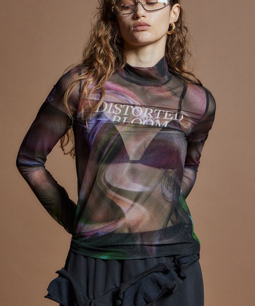 MAISON SPECIAL(メゾンスペシャル)の「【26WINTER PRE-ORDER】DISTORETED BLOOM Logo Sheer Top/DISTORETED BLOOMロゴシアートップ(Tシャツ/カットソー・レディース・ピンク/イエロー/ブルー・FREE)」の3枚目の写真