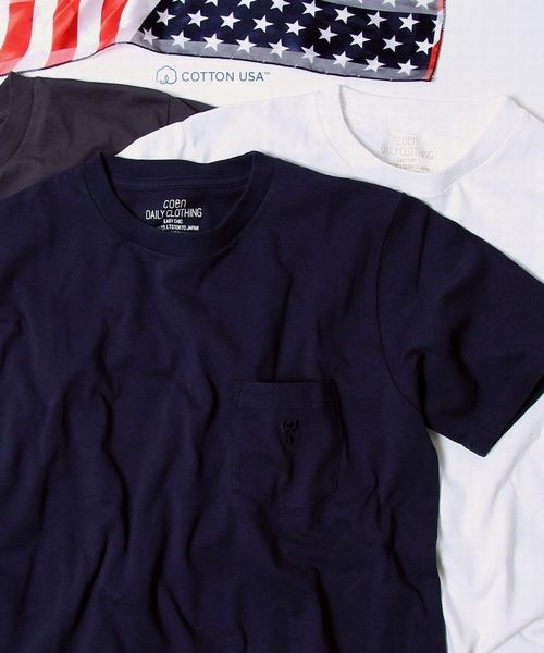 coen（コーエン）の「USAコットンクルーネックポケットTシャツ●（Tシャツ/カットソー・メンズ・オリーブ/ネイビー/ブラック/ホワイト/ベージュ/ライトブルー・SMALL/X-LARGE/MEDIUM/LARGE）」の6枚目の写真