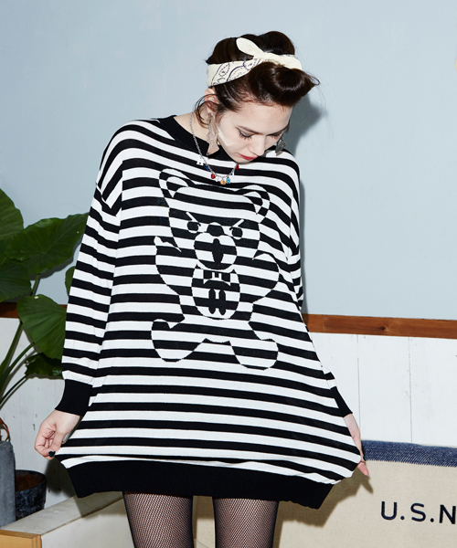 HYSTERIC GLAMOUR（ヒステリックグラマー）の「BEARボーダー編込 プルオーバー（ニット/セーター・レディース・ホワイト/ホワイト系その他/グレー系その他・FREE）」の3枚目の写真