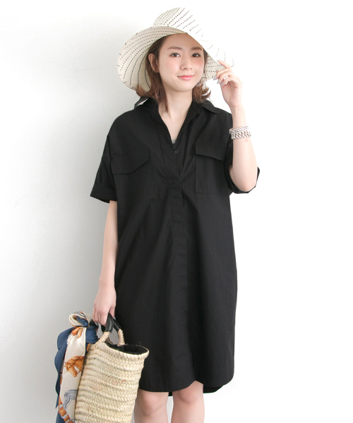 URBAN RESEARCH（アーバンリサーチ）の「UR ポケット付オーバーシャツワンピース（ワンピース・レディース・ブラック/モカ・FREE）」の2枚目の写真