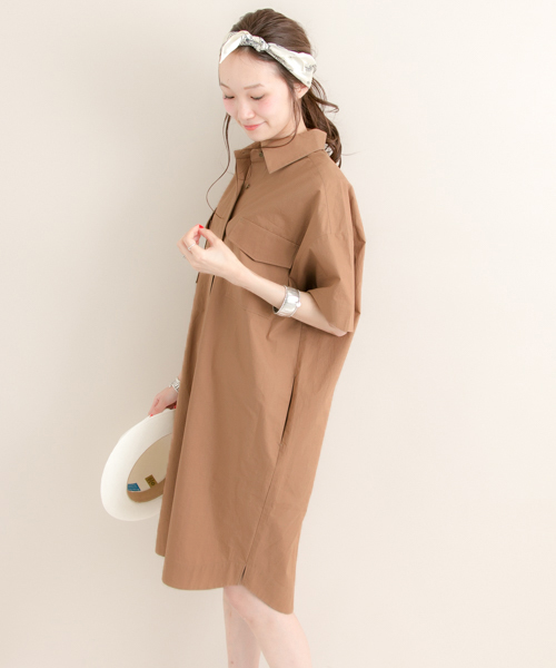 URBAN RESEARCH（アーバンリサーチ）の「UR ポケット付オーバーシャツワンピース（ワンピース・レディース・ブラック/モカ・FREE）」の9枚目の写真