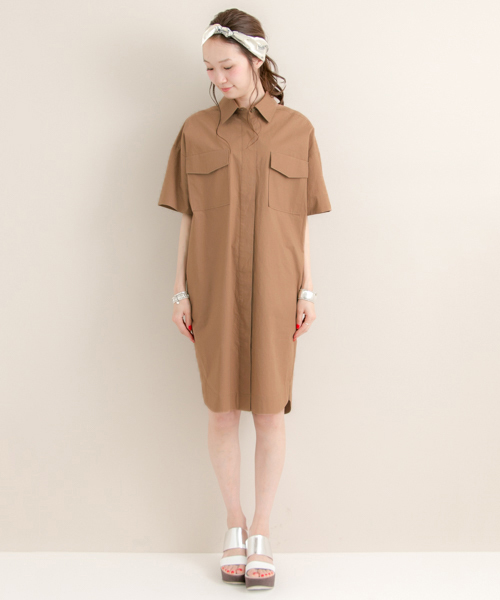 URBAN RESEARCH（アーバンリサーチ）の「UR ポケット付オーバーシャツワンピース（ワンピース・レディース・ブラック/モカ・FREE）」の8枚目の写真