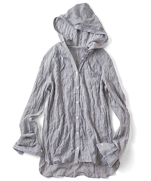 IEDIT（イディット）の「【UVカット８０％以上】ＩＥＤＩＴ　ＬＡＢＯ　さらりＵＶ対策！くしゅっとやわらか素材のシャツパーカー　  （パーカー・レディース・ブラック系その他/ネイビー・MEDIUM/X-LARGE/XX-LARGE/LARGE/SMALL）」の2枚目の写真