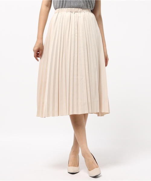 REAL CUBE（リアルキューブ）の「Hunch ウエストゴムシルキープリーツスカート（スカート・レディース・ネイビー/ピンクベージュ/ベージュ・M）」の2枚目の写真