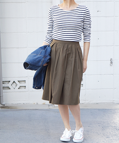 laboratory work（ラボラトリーワーク）の「グログランランダムタックスカート（スカート・レディース・マスタード/カーキ/グリーン・MEDIUM）」の17枚目の写真