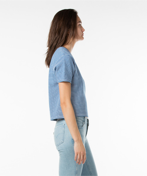 LINE8（ラインエイト）の「LINE8 ボックスTシャツ ボーダー MONACO BLUE（Tシャツ/カットソー・レディース・ブラック・X-SMALL/SMALL/MEDIUM）」の4枚目の写真