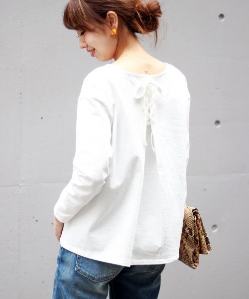 Spick & Span(スピックアンドスパン)の「デラヴェジャージーBACKレースアップ2◆(Tシャツ/カットソー・レディース・ホワイト/ブラック系その他/ホワイト×ネイビー・FREE)」の1枚目の写真