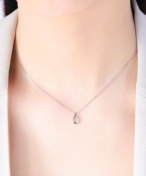 シルバー キュービックジルコニア しずく ネックレス BLOOM
