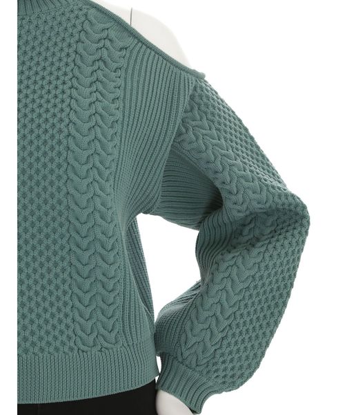 MURUA（ムルーア）の「オープンショルダーケーブルニット（ニット/セーター・レディース・ブルー/ホワイト/グレー/ブラック/オレンジ/ベージュ/カーキ・FREE）」の20枚目の写真