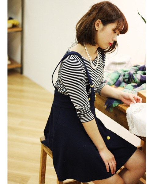 one after another NICE CLAUP(ワンアフターアナザーナイスクラップ)の「【ナイスクラップ】マリン風セットアップ(ワンピース・レディース・アイボリー/ネイビー・FREE)」の11枚目の写真