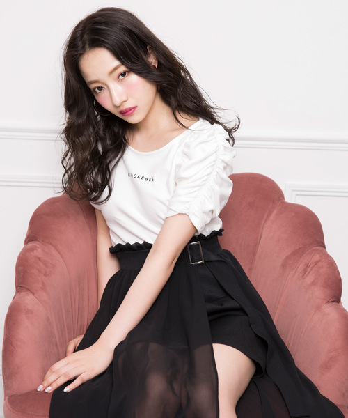 ANDGEEBEE(アンジービー)の「シャーリングスリーブT(Tシャツ/カットソー)」|ホワイト
