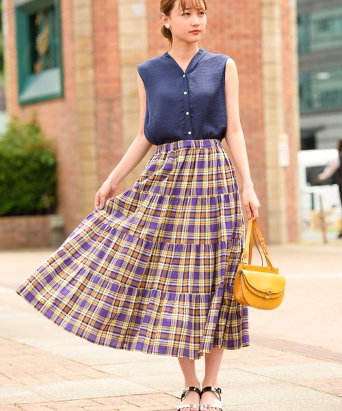 tocco closet（トッコ　クローゼット）の「チェック柄ティアードスカート（スカート・レディース・ブラック/パープル/レッド・M）」の18枚目の写真