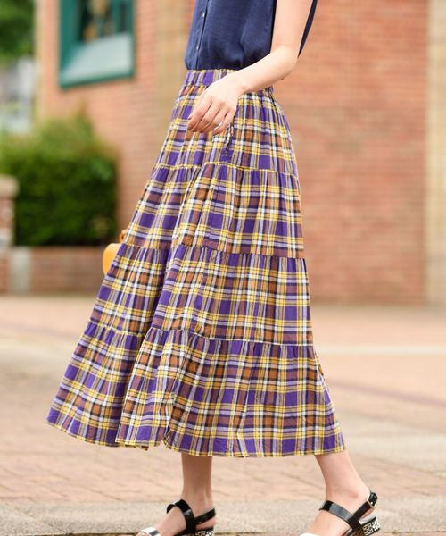 tocco closet（トッコ　クローゼット）の「チェック柄ティアードスカート（スカート・レディース・ブラック/パープル/レッド・M）」の13枚目の写真