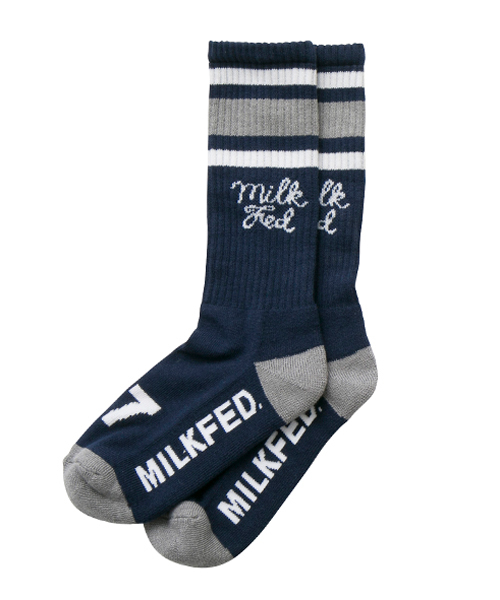 MILKFED.（ミルクフェド）の「LINED SOCKS　（靴下/ソックス/ミドル/ライン/ロゴ入り）（ソックス/靴下・レディース・ホワイト/ブラック/ネイビー・ONE SIZE）」の3枚目の写真