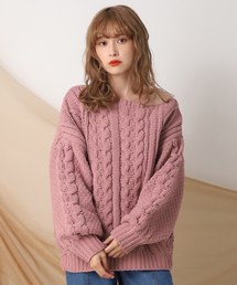 ワンショルダーケーブルニット