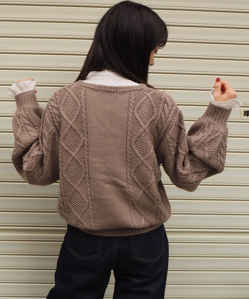 セール】花刺繍ケーブルニットプルオーバー（ニット/セーター