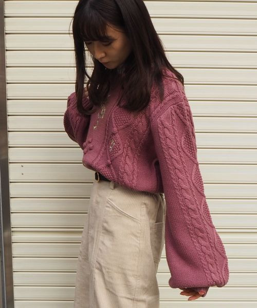 tiptop（ティップトップ）の「花刺繍ケーブルニットプルオーバー（ニット/セーター・レディース・アイボリー/ブラウン/ベージュ/スモークピンク・FREE）」の16枚目の写真