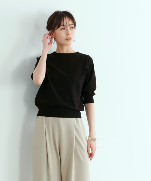 titivate(ティティベイト)の「前後2wayコットンニット(ニット/セーター・レディース・オフホワイト/グリーン系その他/ライトベージュ/チャコール/ブラック/グレイッシュベージュ・S/M/L)」の2枚目の写真