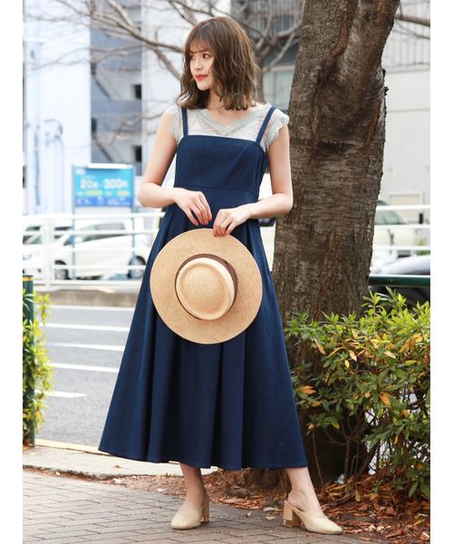 dazzlin（ダズリン）の「フェミニンプリーツジャンスカ（ワンピース・レディース・ベージュ/ネイビー/インディゴブルー/アイボリー・FREE）」の6枚目の写真