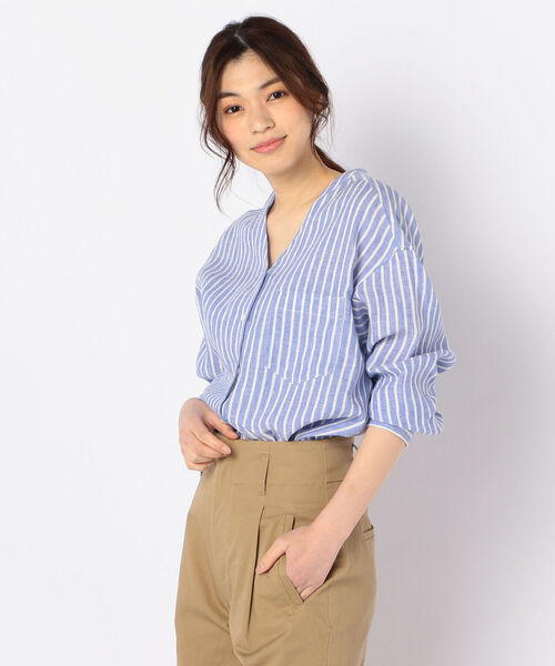 fredy repit(フレディレピ)の「リネン抜けVチュニックシャツ(シャツ/ブラウス・レディース・アイボリー/ホワイト系その他/ブルー系その他/ブラウン・38)」の1枚目の写真