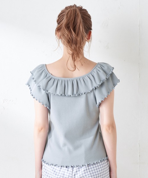 one after another NICE CLAUP（ワンアフターアナザーナイスクラップ）の「Wフリルテレコトップス（Tシャツ/カットソー・レディース・ブラック/ベージュ/オフホワイト/サックスブルー・FREE）」の14枚目の写真