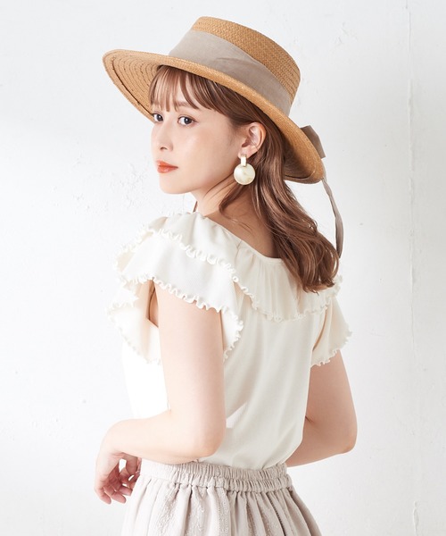 one after another NICE CLAUP（ワンアフターアナザーナイスクラップ）の「Wフリルテレコトップス（Tシャツ/カットソー・レディース・ブラック/ベージュ/オフホワイト/サックスブルー・FREE）」の13枚目の写真