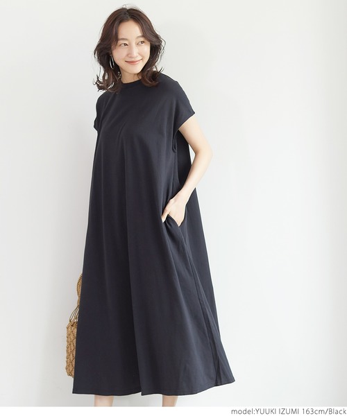coca(coca)(コカ)の「ポケット付きフレンチスリーブミモレ丈Aラインワンピース(ワンピース・レディース・ブラック/ホワイト/ブルー/カーキ・ONE SIZE)」の11枚目の写真