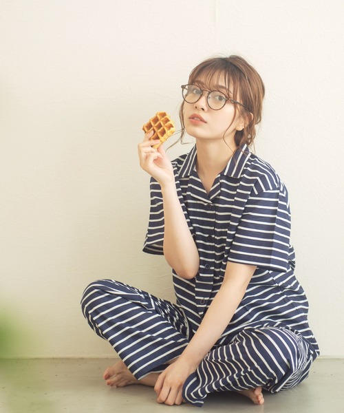 Dita（ディータ）の「シーチングボーダーシャツルームウェア上下セット/全3色  パジャマ（ルームウェア/パジャマ・レディース・ネイビー/グレー/ピンク・M/L）」の6枚目の写真