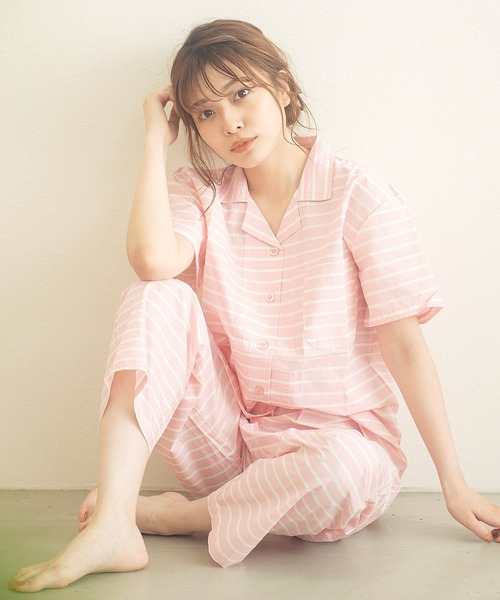 Dita（ディータ）の「シーチングボーダーシャツルームウェア上下セット/全3色  パジャマ（ルームウェア/パジャマ・レディース・ネイビー/グレー/ピンク・M/L）」の8枚目の写真