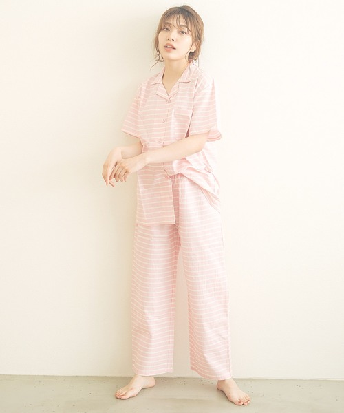 Dita（ディータ）の「シーチングボーダーシャツルームウェア上下セット/全3色  パジャマ（ルームウェア/パジャマ・レディース・ネイビー/グレー/ピンク・M/L）」の9枚目の写真