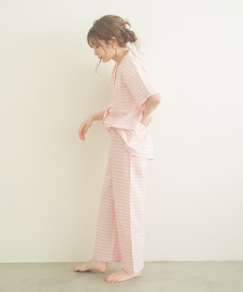 Dita（ディータ）の「シーチングボーダーシャツルームウェア上下セット/全3色  パジャマ（ルームウェア/パジャマ・レディース・ネイビー/グレー/ピンク・M/L）」の11枚目の写真