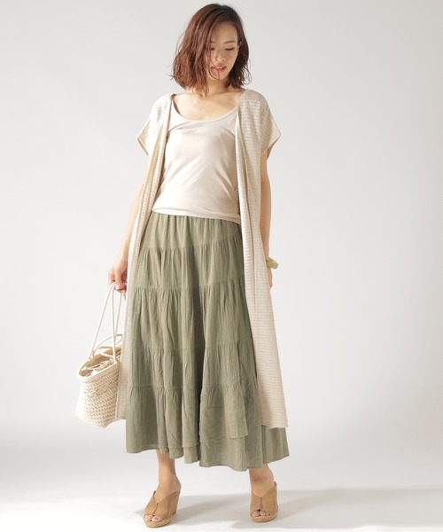 BAYFLOW（ベイフロー）の「ティアードマキシスカート（スカート・レディース・グレー/カーキ/ピンク・SMALL/MEDIUM）」の4枚目の写真