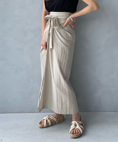 LE MORE（リモア）の「リネンラップリボンスカート（スカート・レディース・アイボリー/ベージュ・FREE）」の3枚目の写真