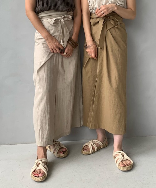 LE MORE（リモア）の「リネンラップリボンスカート（スカート・レディース・アイボリー/ベージュ・FREE）」の8枚目の写真