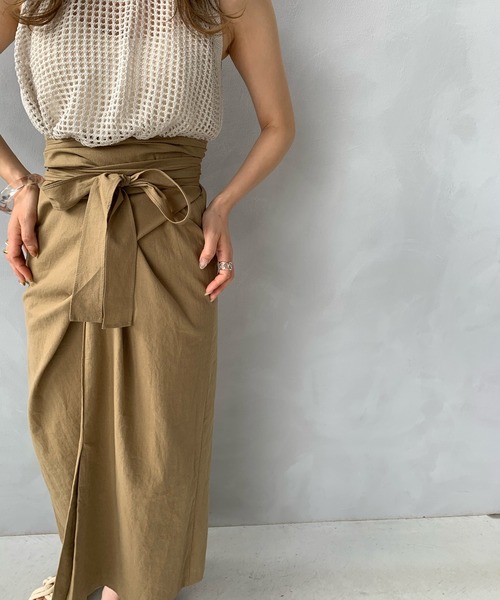 LE MORE（リモア）の「リネンラップリボンスカート（スカート・レディース・アイボリー/ベージュ・FREE）」の7枚目の写真