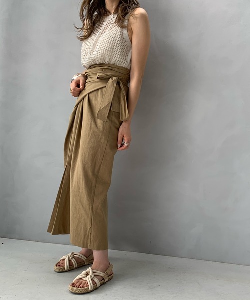 LE MORE（リモア）の「リネンラップリボンスカート（スカート・レディース・アイボリー/ベージュ・FREE）」の14枚目の写真