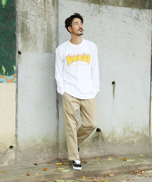 THRASHER(スラッシャー)の「FLAME LONG SLEEVE T-SHIRTS/THRASHER スラッシャーフレイムロゴ長袖ロンT スケーター ストリート ユニセックス(Tシャツ/カットソー・メンズ・ホワイト/ブラック/サンドグレー/バーガンディー・SMALL/MEDIUM/LARGE/X-LARGE/XX-LARGE)」の5枚目の写真