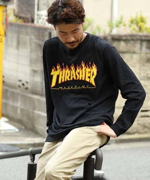 THRASHER(スラッシャー)の「FLAME LONG SLEEVE T-SHIRTS/THRASHER スラッシャーフレイムロゴ長袖ロンT スケーター ストリート ユニセックス(Tシャツ/カットソー・メンズ・ホワイト/ブラック/サンドグレー/バーガンディー・SMALL/MEDIUM/LARGE/X-LARGE/XX-LARGE)」の13枚目の写真