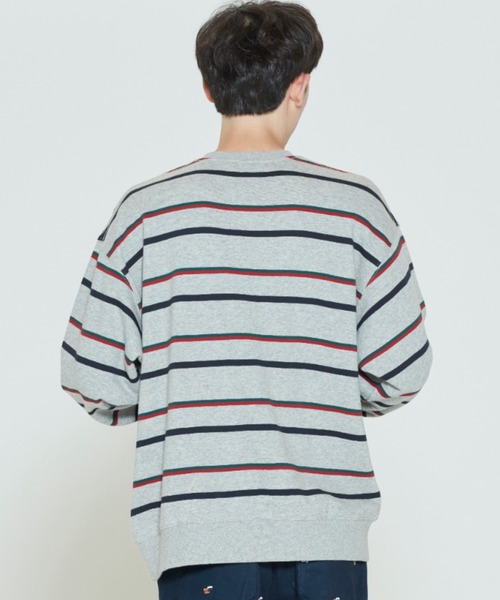 ROMANTIC CROWN(ロマンティッククラウン)の「【ROMANTIC CROWN】PADDLING LOGO SWEATSHIRT / ロマンティッククラウン パドリング ロゴ ボーダー スウェットシャツ(スウェット・メンズ・ネイビー/グレー/オートミール・SMALL/MEDIUM/LARGE/X-LARGE)」の5枚目の写真