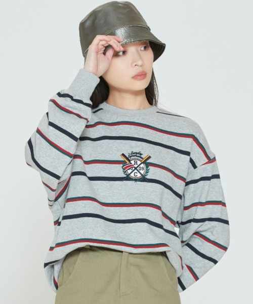 ROMANTIC CROWN(ロマンティッククラウン)の「【ROMANTIC CROWN】PADDLING LOGO SWEATSHIRT / ロマンティッククラウン パドリング ロゴ ボーダー スウェットシャツ(スウェット・メンズ・ネイビー/グレー/オートミール・SMALL/MEDIUM/LARGE/X-LARGE)」の9枚目の写真