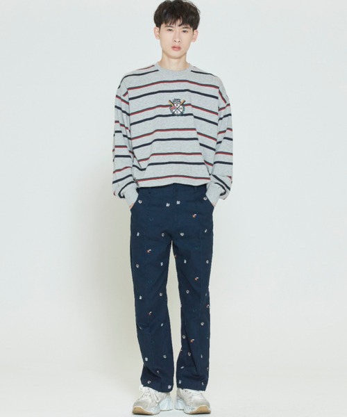 ROMANTIC CROWN(ロマンティッククラウン)の「【ROMANTIC CROWN】PADDLING LOGO SWEATSHIRT / ロマンティッククラウン パドリング ロゴ ボーダー スウェットシャツ(スウェット・メンズ・ネイビー/グレー/オートミール・SMALL/MEDIUM/LARGE/X-LARGE)」の6枚目の写真