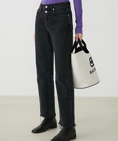 Fano Studios（ファノ ストゥディオズ）の「【Fano Studios】Straight silhouette hem damage denim pants FQ20K045（デニムパンツ・レディース・ブラック/ブルー・S/M/L）」の7枚目の写真