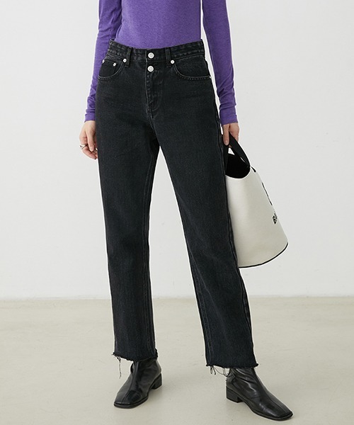 Fano Studios】Straight silhouette hem damage denim pants