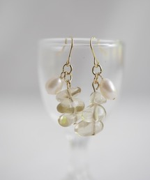 【SPICY COLORS】天然石と淡水パールのツインピアス